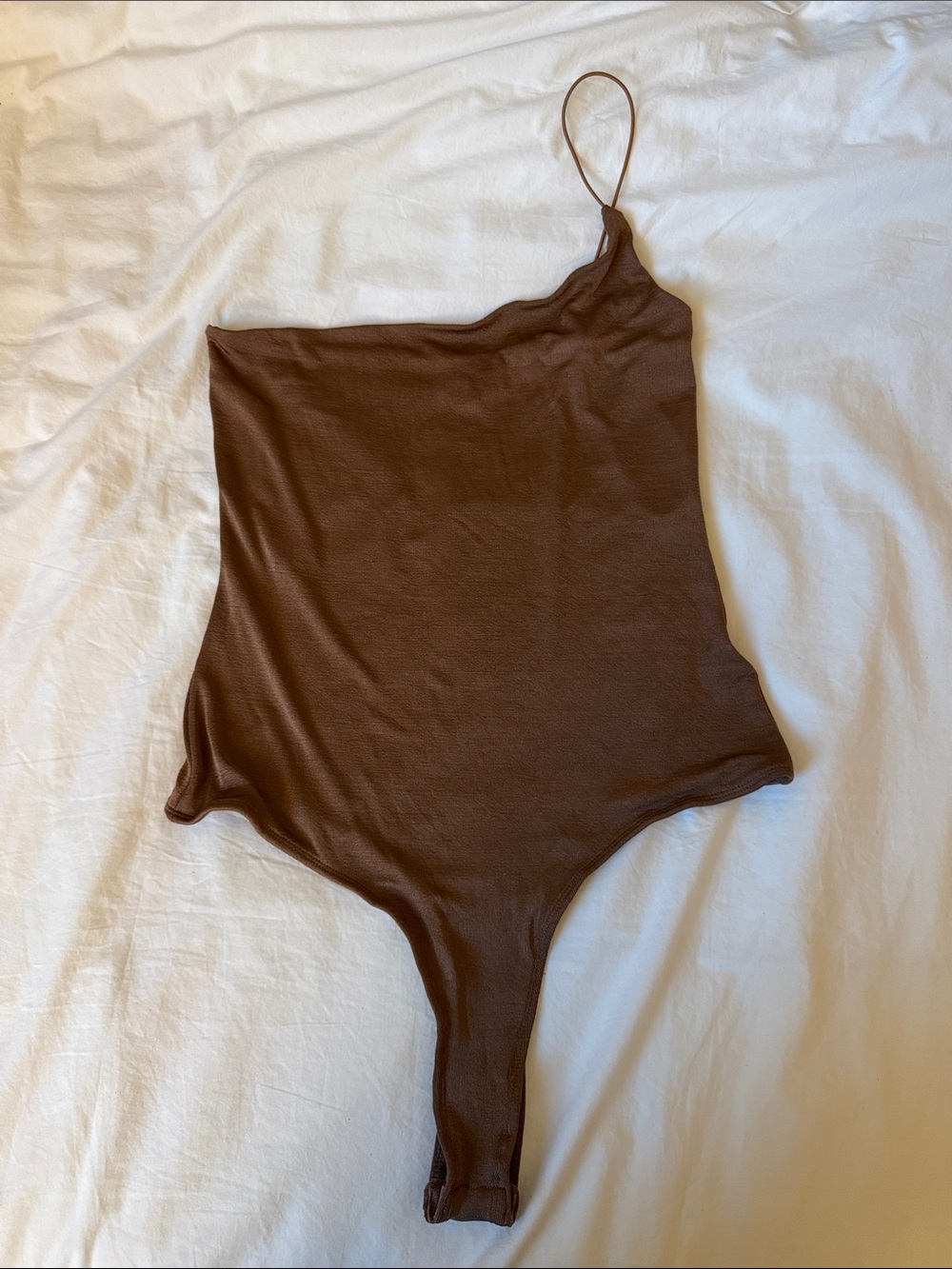JLUXLABEL Chocolate Brown One-Shoulder Bodysuit